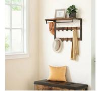 Vestiaire, avec 10 Crochets Amovibles sur 2 Rangées, Barre de Suspension, pour Entrée, Chambre, Marron Rustique et Noir