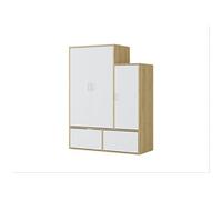 Vestiaire avec 3 portes, 1 penderie et 2 compartiments chaussures - Blanc et naturel - NYVELA