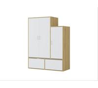 Vestiaire avec 3 portes, 1 penderie et 2 compartiments chaussures - Blanc et naturel - NYVELA