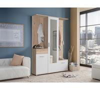 Vestiaire avec 3 portes, 1 tiroir et 1 miroir - Naturel et blanc - CAMOLA