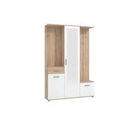 Vestiaire avec 3 portes, 1 tiroir et 1 miroir - Naturel et blanc - CAMOLA