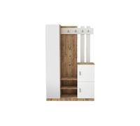 Vestiaire avec 3 portes et 1 miroir - Blanc et naturel - MIROTA