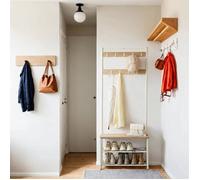 Vestiaire avec Banc de Rangement pour Chaussures,32 x 70 x 175 cm, Style Industriel, Jaune et Blanc