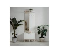 Vestiaire avec miroir et abattant 200 cm décor chêne et blanc - GOTHY