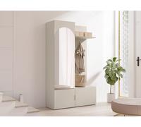 Vestiaire avec miroir et rangements - Beige et doré - JAVERIA