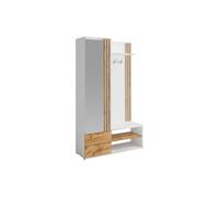 Vente-unique - Vestiaire avec Miroir et rangements - Blanc et Naturel - JANAKIA