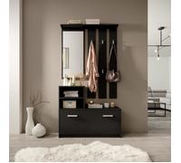Vestiaire d’entrée / Meuble d’entrée - AMBRE - 85 cm - noir - armoire à chaussures - portemanteau - miroir