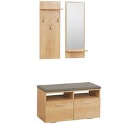 Ensemble de meuble d'entrée - vestiaire d'entrée 3 en 1 - miroir, porte-manteau, banc à chaussures - aspect bois clair gris Beige G