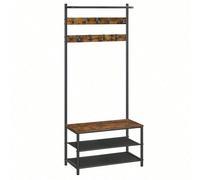 Vestiaire d'entrée, avec banc et Étagère à chaussures, 32.2 X 64 X 180 cm, Style Industriel Marron
