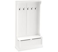 Vestiaire d'entrée banc coffre 3 en 1 style classique chic - 5 patères doubles - MDF blanc cassé