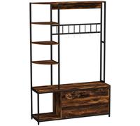 Vestiaire d'entrée banc meuble chaussures 5 patères doubles 5 crochets 4 étagères