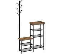 HOMCOM Meuble d'entrée 2 en 1 design industriel porte-manteaux et étagères à chaussures en acier 92,5 x 28,2 x 182 cm noir