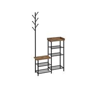 HOMCOM Meuble d'entrée 2 en 1 design industriel porte-manteaux et étagères à chaussures en acier 92,5 x 28,2 x 182 cm noir
