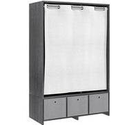 Vestiaire d'entrée - barre de penderie, 3 niches, 3 tiroirs tissu, rideau - panneaux noir polyester lin gris clair