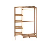 HOMCOM Portant à vêtements en bambou, porte-manteau, penderie vêtement avec étagère de rangement à 6 niveaux et tringle de suspension, pour entrée, chambre, 90 x 30 x 145 cm, bois naturel