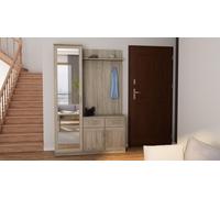 Vestiaire d'entrée en chêne clair avec miroir et ferrures Premium - 130 cm de large, 200 cm de haut