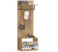 Vestiaire d'entrée - HOMCOM - 5 en 1 - banc à chaussures rabattable, étagère et 4 crochets - MDF - 60x30x170cm - chêne et blanc