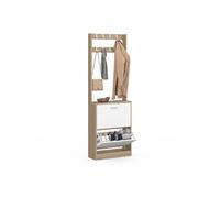 Vestiaire d'entrée KLARK meuble chaussures 2 portes effet bois et blanc