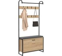 IDMarket – Vestiaire d'entrée LUIS avec banc et meuble à chaussures 1 porte, design industriel