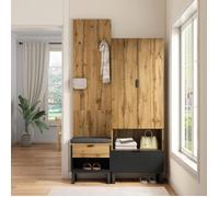 Vestiaire d'entrée Meuble d’Entrée Penderie avec banc à chaussures et coussins Accessoires à suspendre tiroirs Naturel