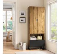 Vestiaire d'entrée Meuble d’Entrée Penderie Tiroir Compartiment Etagères Réglables Avec Barre à Vêtements Naturel