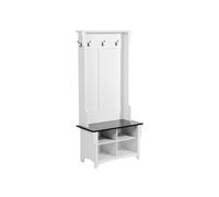VEVOR Porte-Manteau en Bois, Meuble d’Entrée avec Banc et Rangement pour Chaussures, Support Manteau sur Pied, Vestiaire avec Étagères Réglables, 5 Crochets et Bande Lumineuse USB, pour Couloir