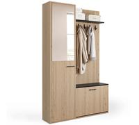 IDMarket Vestiaire d'entrée MAHAUT – Rangement chaussures, miroir & étagères 1 porte effet bois/noir