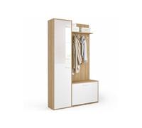 IDMarket – Vestiaire d'entrée MAHAUT, 1 porte avec miroir et étagères, effet bois/blanc