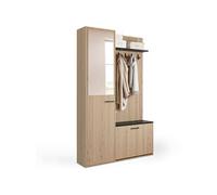 IDMarket Vestiaire d'entrée MAHAUT – Rangement chaussures, miroir & étagères 1 porte effet bois/noir