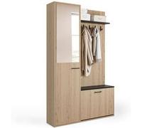 IDMarket Vestiaire d'entrée MAHAUT – Rangement chaussures, miroir & étagères 1 porte effet bois/noir