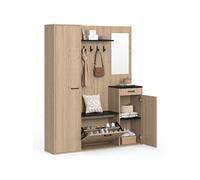 IDMarket - Vestiaire d'entrée Rangement Chaussures avec Miroir et étagères MAHAUT XXL Maxi capacité Effet Bois et Noir