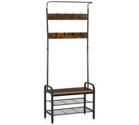 HOMCOM Porte-manteau, meuble d'entrée style industriel avec crochets amovibles, tringle à vêtements, étagère à chaussures, vestiaire pour entrée, couloir, salon, dim. 72 x 34 x 185, noir et marron