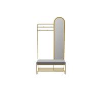 Vestiaire en métal avec banc, miroir et 1 étagère - Doré - AZELIA