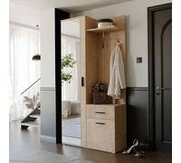 Vestiaire LEA avec armoire à chaussures Porte-manteau et miroir pour l'entrée Artisan Crochet Étagères à chaussures Porte-manteau 97x195x30 cm