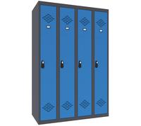 Vestiaire métal Avantage monobloc industrie propre 4 colonnes - Largeur 120 cm - Corps Anthracite - Portes Bleu