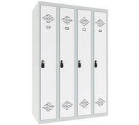 Vestiaire métal Avantage monobloc industrie propre 4 colonnes - Largeur 120 cm - Corps Gris - Portes Blanc