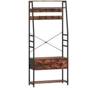 HOMCOM Meuble d'entrée 6 en 1, portemanteau, vestiaire avec tringle à vêtements, étagère, 2 tiroirs en tissu et 10 crochets, style industriel, pour couloir, entrée, chambre, noir et brun rustique