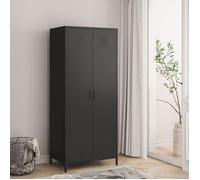 [en.casa] Armoire Métallique Vestiaire Casier avec Fentes d'Aération Barre de Penderie Meuble de Rangement Style Industriel pour Chambre Bureau Atelier Acier 180 x 76 x 50 cm Noir Mat