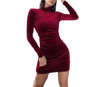 Vestido Corto De Lana Para Otoño E Invierno Vestidos Ajustados De Manga Larga Con Cuello Alto Para Mujer
