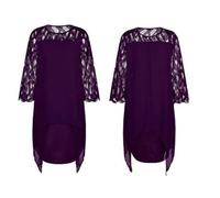 Vestido de gasa Con dobladillo irregulier y Cuello Redondo Con paneles de Encaje Para Mujer Invitado de boda (Violeta,TG)