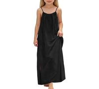 Vestito estivo Senza Maniche Con spalline sottili per bambine, Gonna fluida e Tasche, per Outfit Casual da Gioco