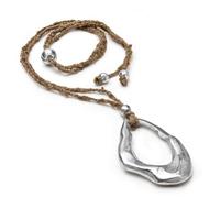 Vestopazzo Collier pendentif avec fil de soie brute marron et pendentif goutte de 8 cm en aluminium 100 % recyclé. Nickel tested. Fabrication artisanale, Unisexe. AL04902, L, Soie, Pas de gemme