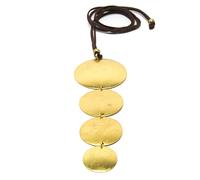 Vestopazzo VLNET Collier en laiton avec pendentif composé de 4 plaques rondes satinées | Fabrication artisanale | Fil brun réglable | DD02014