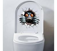 Vesvory Autocollant 3D pour abattant de toilettes, motif monstre craquelé, yeux rouges, horreur cassé, autocollant d'Halloween pour siège de réservoir de toilette (monstre)