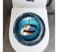 Vesvory Autocollant 3D pour abattant de toilettes, océan, requin, dauphin, étanche, pour abattant de toilettes, réservoir, salle de bain (requin spatial)