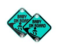 Vesvory Autocollant de surf Baby On Board en PVC réfléchissant pour voiture avec ventouses, panneau d'avertissement double face pour la sécurité des bébés, 12 x 12 cm (vert menthe)