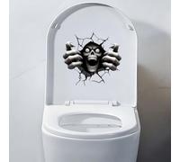 Vesvory Autocollants 3D en vinyle pour abattant de toilettes, motif vampire craquelé, squelette zombie regardant un mur brisé pour siège de toilette, motif monstre effrayant d'Halloween (style 2)