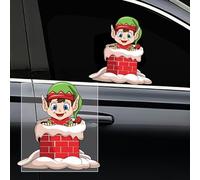Vesvory Autocollants de Noël pour voiture, Père Noël, bonhomme de neige, elfe, renne, vacances d'hiver, autocollants muraux et fenêtres (elfe)
