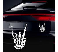 Vesvory Lot de 2 autocollants en vinyle pour voiture, motif mains de squelette d'Halloween, décalcomanies en vinyle découpées imperméables pour voiture, maison, blanc réfléchissant