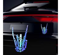 Vesvory Lot de 2 autocollants en vinyle pour voitures, Halloween, mains de squelette, décalcomanies en vinyle découpées à l'eau, décalcomanies décoratives pour voiture, maison, bleu laser arcenciel